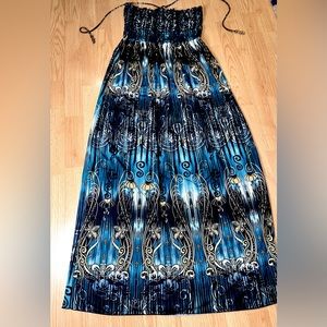 #67 NWOT Milliore Maxi Dress, Smocked Tie at neck top, Size Med